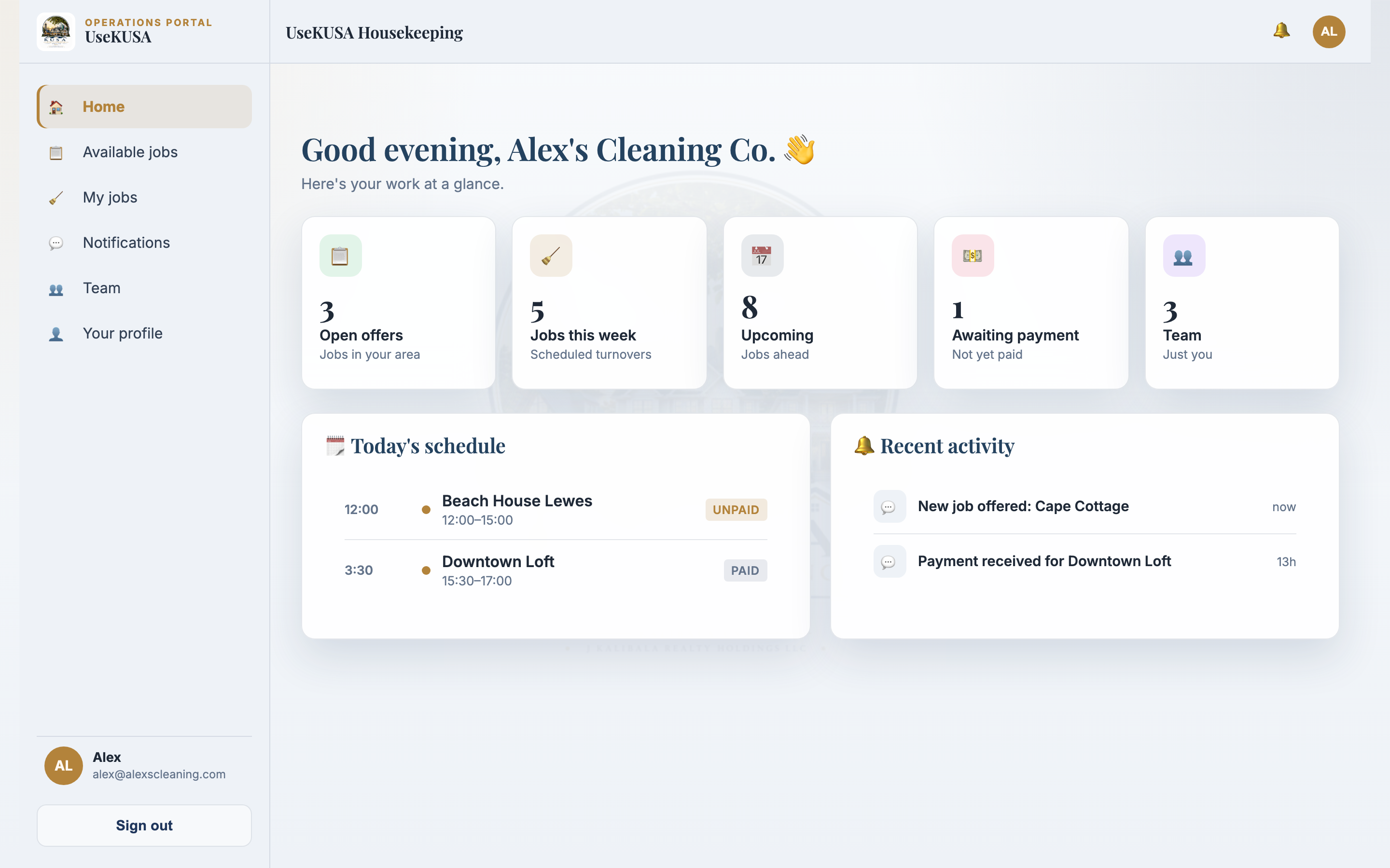 The UseKUSA Cleaning Pros portal