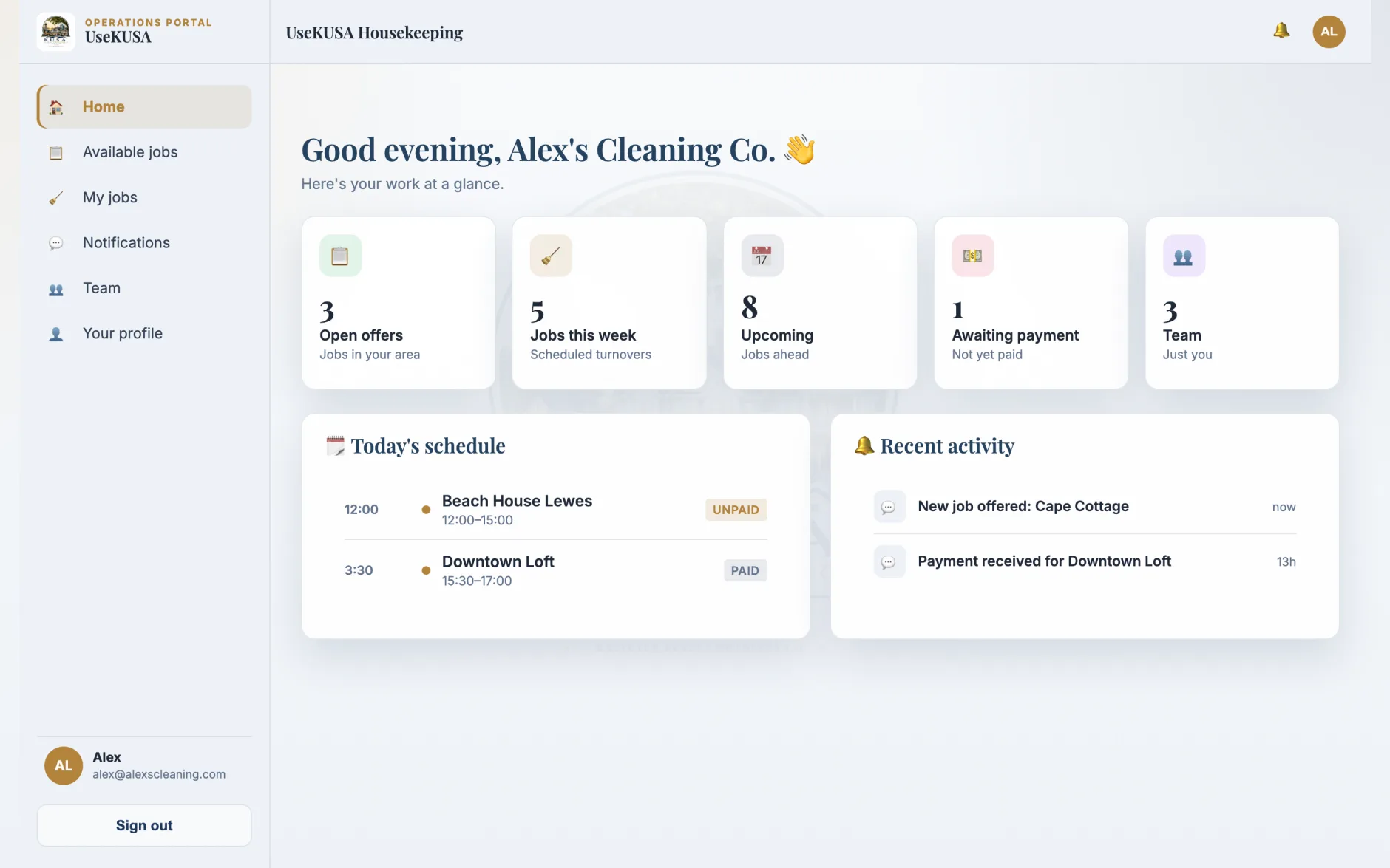 The UseKUSA Cleaning Pros portal